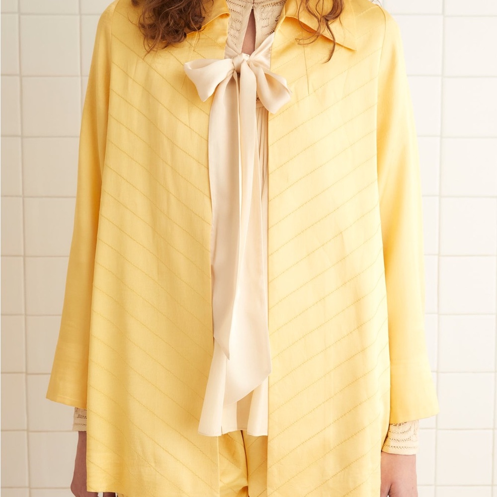 Chic Yellow Women's Blazer with Bow Detail